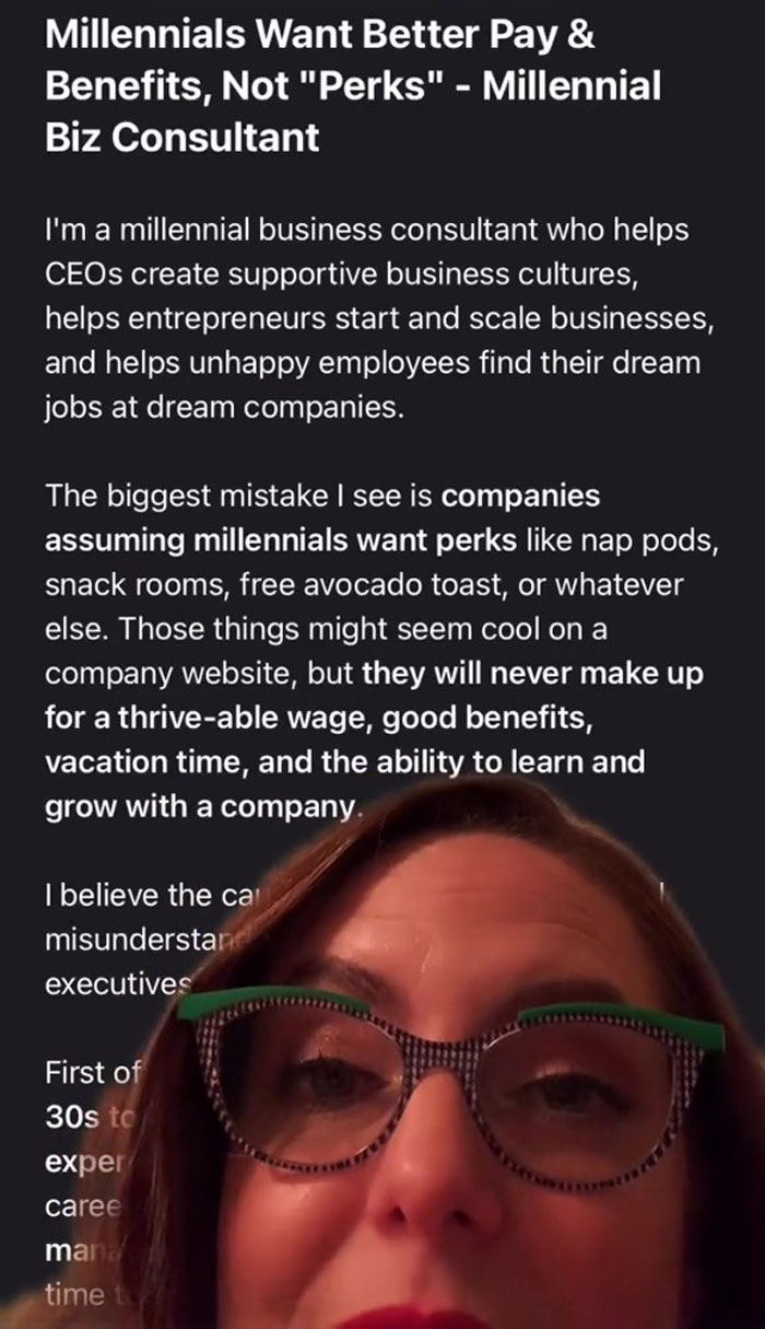 Woman Shares What Workplace Perks Millennials Would Give Up In Exchange For These 8 Benefits