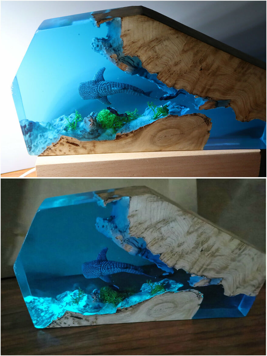 Wood Resin Lamp | Resin Night Light | Wood Resin Decor