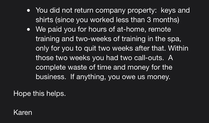 Former Employee Confronts Their Workplace For Not Paying Them Their Last Paycheck, Receives An Angry Email Former Employee Confronts Their Workplace For Not Paying Them Their Last Paycheck, Receives An Angry Email