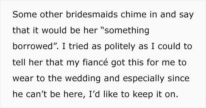 Bridesmaid Asks People Online For Their Take On If She Was Wrong For Refusing To Swap Necklaces With The Bride