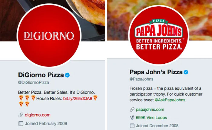 Digiorno Changed Their Twitter Bio To Spoof Papa John's Slogan And Papa Johns Dished It Right Back