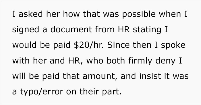 Person With Master&rsquo;s Degree Gets A Job Paying $20/Hr But When The Paycheck Comes And It&rsquo;s Only Half, The Employer Says The Agreement Has A Typo
