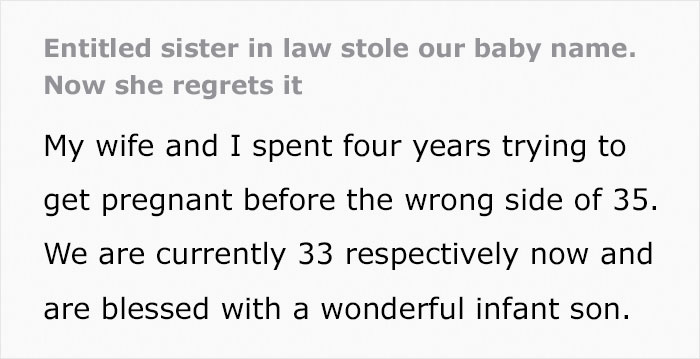 Sister-In-Law Steals Baby Name Out Of Spite, Regrets It After The Couple's Reaction