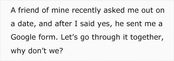 TikToker Shows How Her Now Boyfriend Sent A Google Form Before Their First Date And People Are In Awe