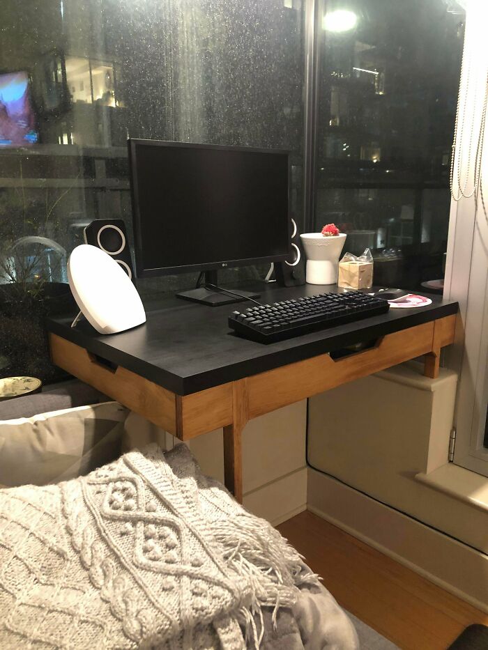 Made My Girlfriend A Custom Desk To Fit In Her Tiny Apartment So She Can Stop Working At The Counter. First All Hand Tool Project