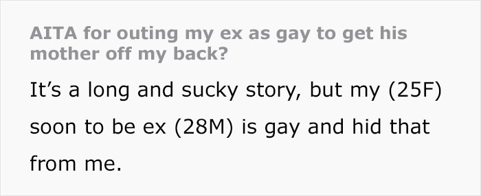 25 Y.O. Woman Sparks Family Feud After Outing Her Ex As Gay During Argument With Religious MIL 25 Y.O. Woman Sparks Family Feud After Outing Her Ex As Gay During Argument With Religious MIL