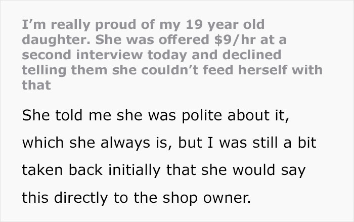 Woman Shares A Lesson She Learnt From Her 19 Y.O. Daughter Who Wouldn't Settle For A Job Paying Only $9 An Hour