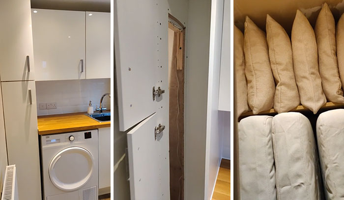 The Thin Cabinet In My Utility Room Has A Secret Extra Cupboard For Storing The Outdoor Cusions