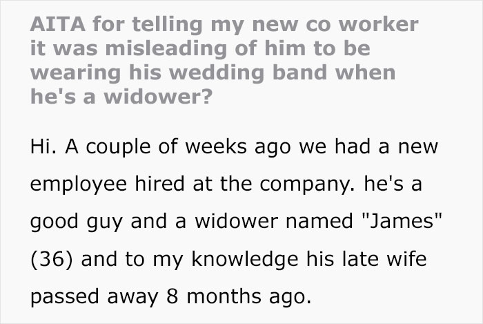 Woman Confused About Widower Still Wearing A Wedding Ring, Brings It Up During Lunch Break And Things Get Out Of Hand Woman Confused About Widower Still Wearing A Wedding Ring, Brings It Up During Lunch Break And Things Get Out Of Hand