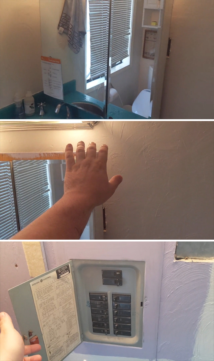 I Live In An Old Chopped-Up Victorian And I Searched For The Breaker Panel For Four Months Without Success. Finally After Sitting On The Toilet I Noticed Hinges On The Back Of My Medicine Cabinet!