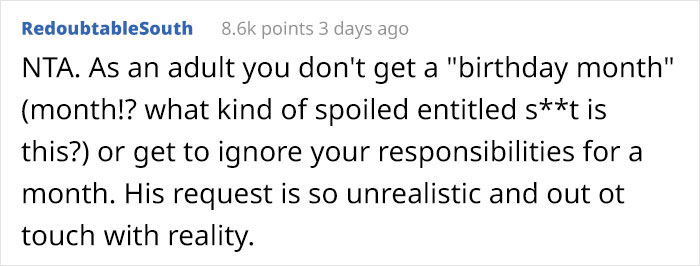 Delusional Guy Lists The Things He Expects For His "Birthday Month" And They Are Ridiculous