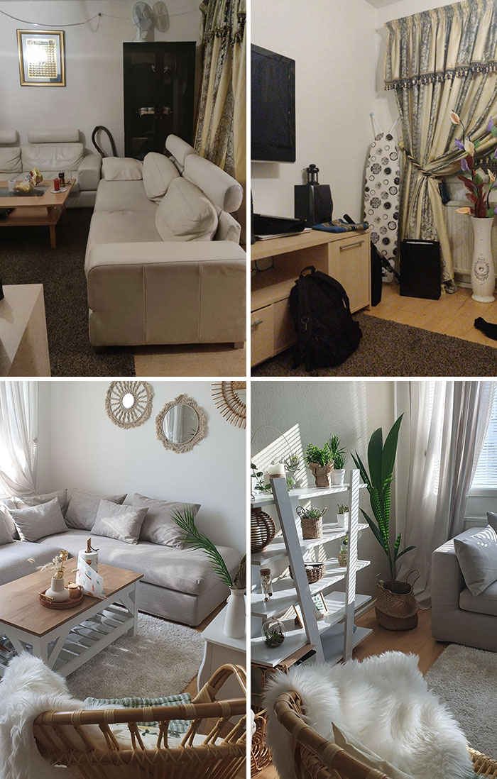 This Is How My Husband's Living Room Used To Look Like Before Moving In. And This Is How It Looks Like Now After I Decorated The Entire Place