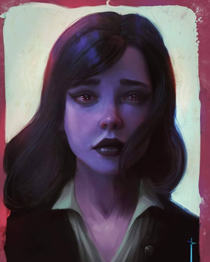 Digital painting of a woman with dark hair and somber expression reflecting art to cope with depression and emotional struggle.