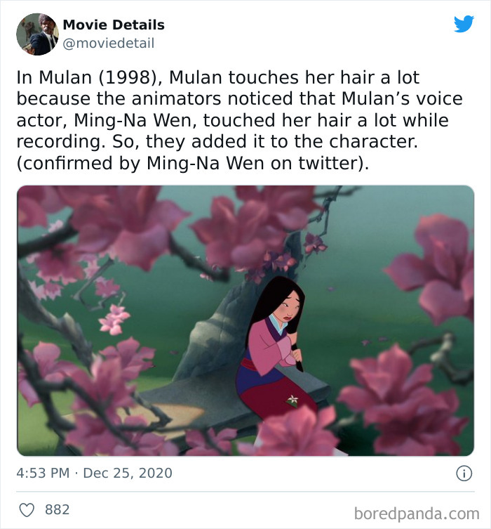 Animated scene of Mulan sitting under a tree, highlighting obscure movie Easter eggs from popular films shared on Twitter.