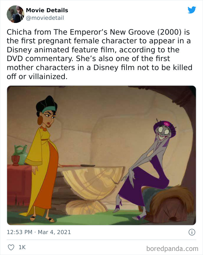 Pregnant character Chicha from The Emperor’s New Groove animated film shared as an obscure movie Easter egg on Twitter.