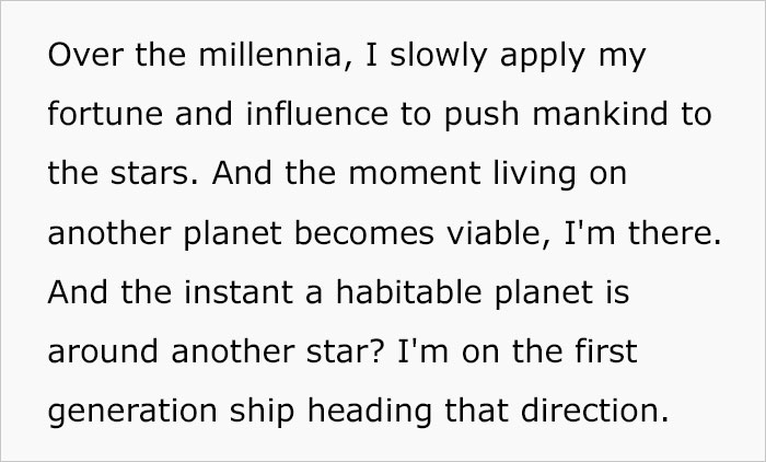 Text excerpt showing a detailed plan to escape an assassin snail for an entire immortal life over millennia.