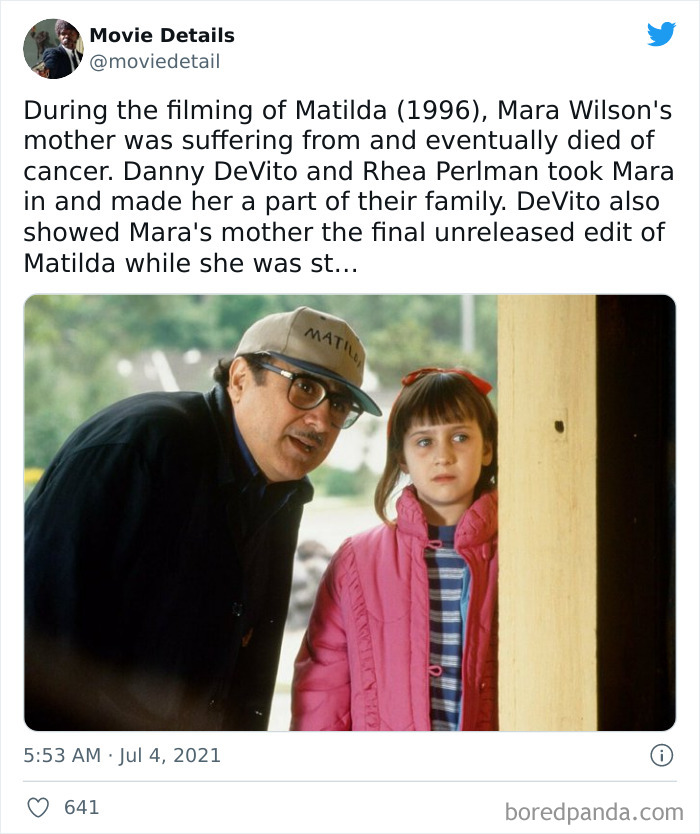 Danny DeVito and Mara Wilson from Matilda filming moment shared as an obscure movie Easter egg on Twitter.
