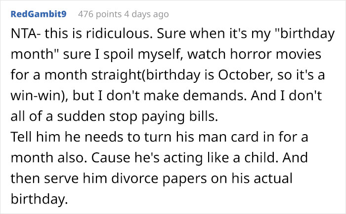 Delusional Guy Lists The Things He Expects For His "Birthday Month" And They Are Ridiculous