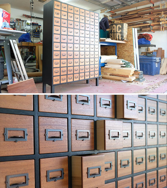 An 80 Drawer Apothecary Cabinet I Recently Finished. Solid Oak, Mahogany, And Maple