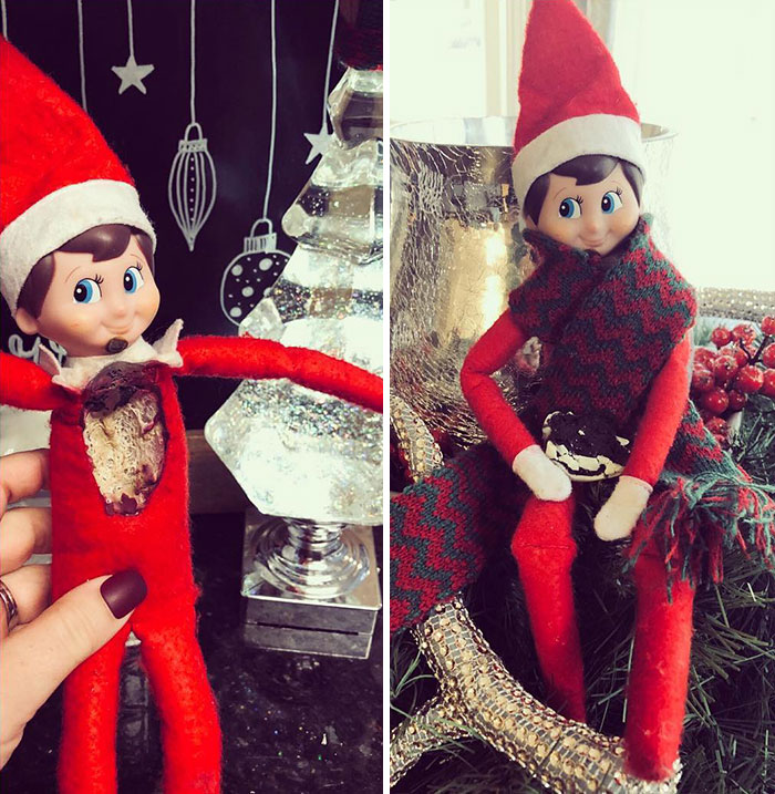 Thomas Our Elf, Thought It Was A Bright Idea To Hide In The Light Fixture. Thomas Is Now Wearing A Scarf For The Remainder Of His Stay