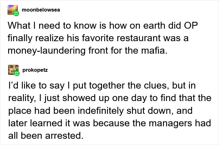 Man Realizes He Ate Pierogi In A Mafia Front Restaurant For Half A Year, People Start Sharing Similar Experiences Man Realizes He Ate Pierogi In A Mafia Front Restaurant For Half A Year, People Start Sharing Similar Experiences
