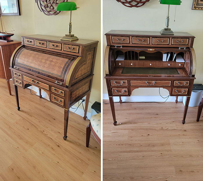 Louis Xiv Style Barrel Top Desk. Walnut And Walnut Burl With Kingwood