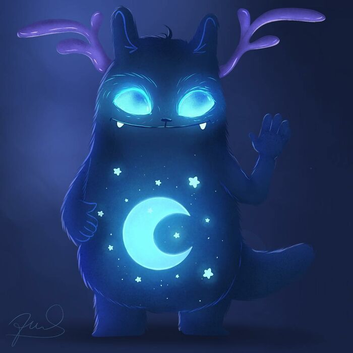 I Painted 19 Illustrations Of Cute Glowing Forest Monsters And Spirits