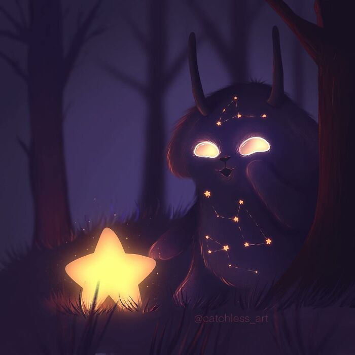 I Painted 19 Illustrations Of Cute Glowing Forest Monsters And Spirits