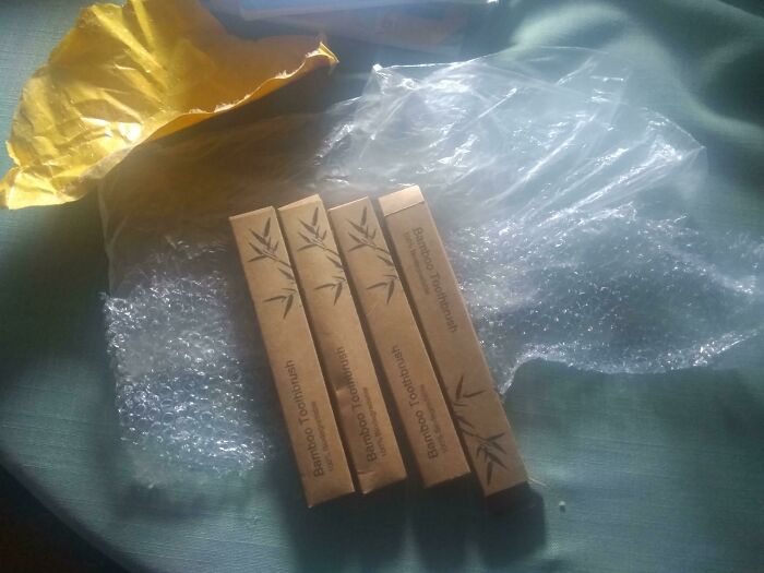 Ordered Biodegradable Bamboo Toothbrushes From A Zero Waste Store - Came In 100% Non-Degradable Bubble Wrap And Plastic Bags