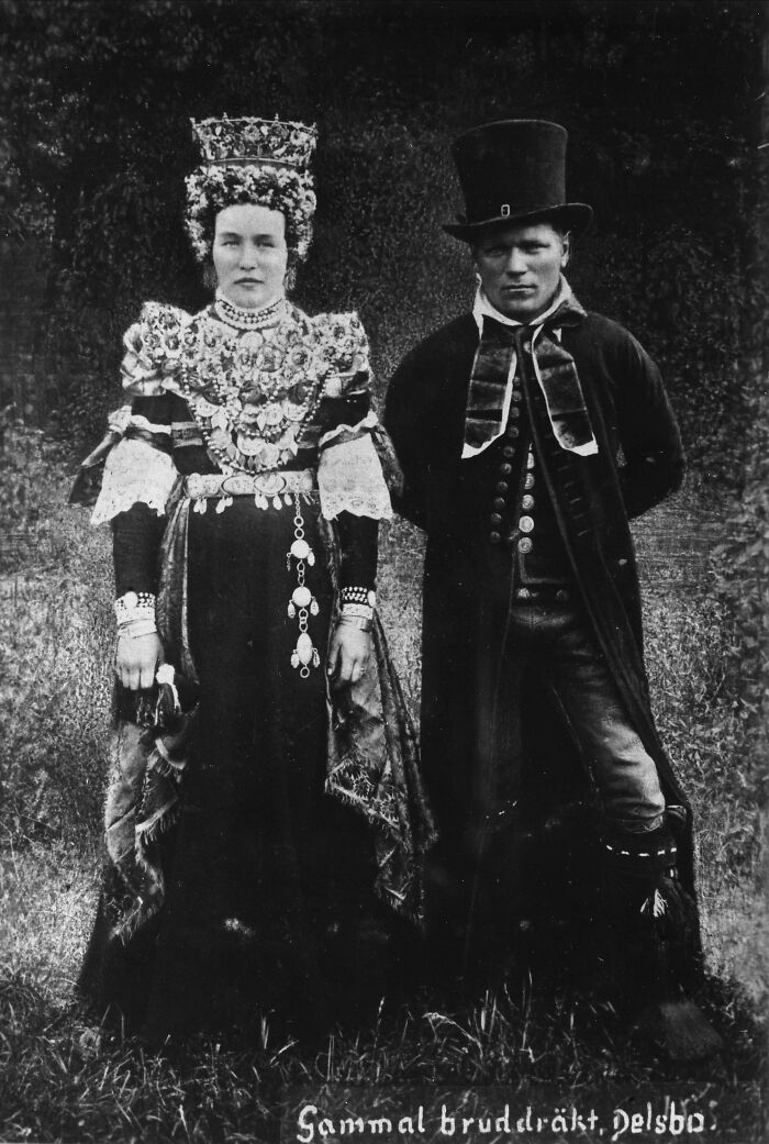 Bride And Groom In Traditional Attire. Delsbo, Sweden Ca 1890's