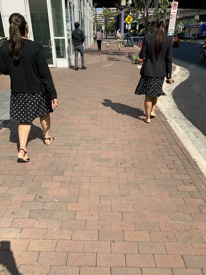 I Was Walking To Lunch When I Saw These Two Ladies Dressed Almost Identically - Down To The Ponytails