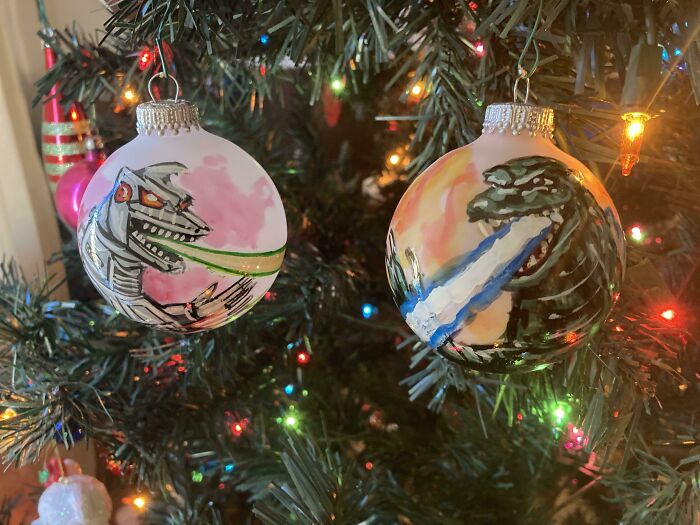 Hand Painted Godzilla Ornaments