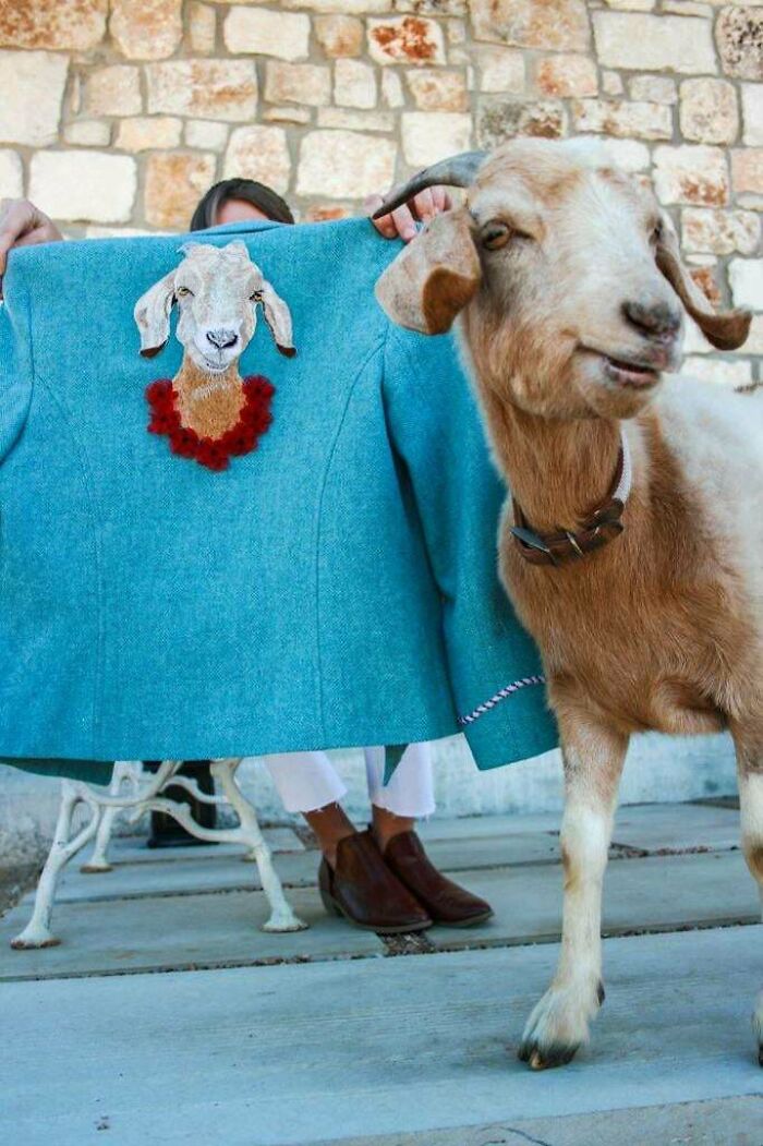 My Sister Does Research On Goats So I Made This Blazer For Her To Wear To Defend Her Thesis. I Used Free Motion Machine Embroidery For The Goat And Ribbon Embroidery For The Flowers