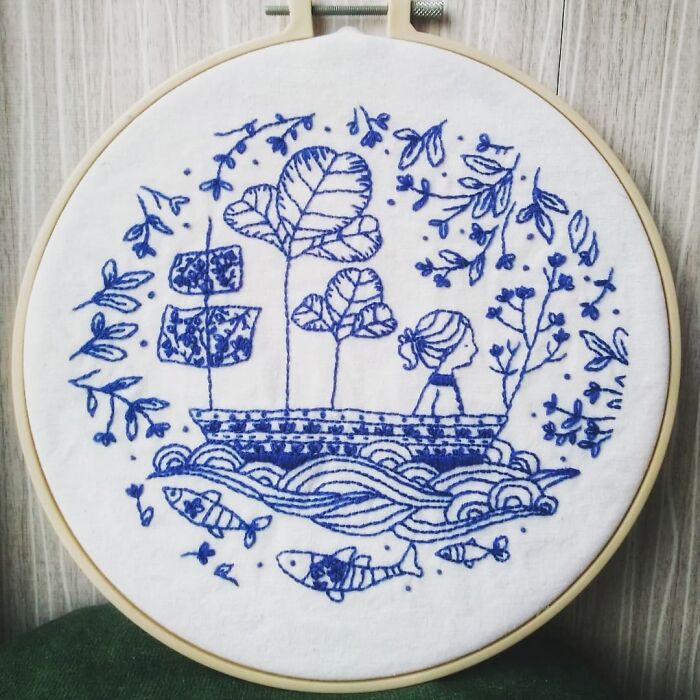 This Is My First Fo. And Second Embroidery. This Is For My Mom, This Girl Reminded Me Of Her. It's Not Perfect But I Really Enjoyed Doing It!