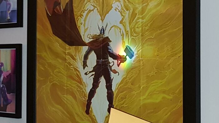 The Light Hit My Thor Poster Just Right And Have Him A Rainbow Glowing Hammer