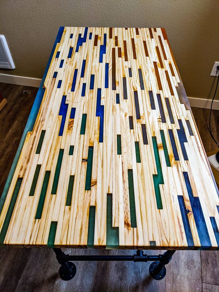 Wanted A Desk For Myself. Made From Recycled Pallets And Poured 4 Different Colors Of Epoxy