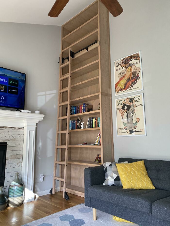 Built A Custom Bookshelf For My Wife In Our Living Room! Biggest Project I've Done So Far