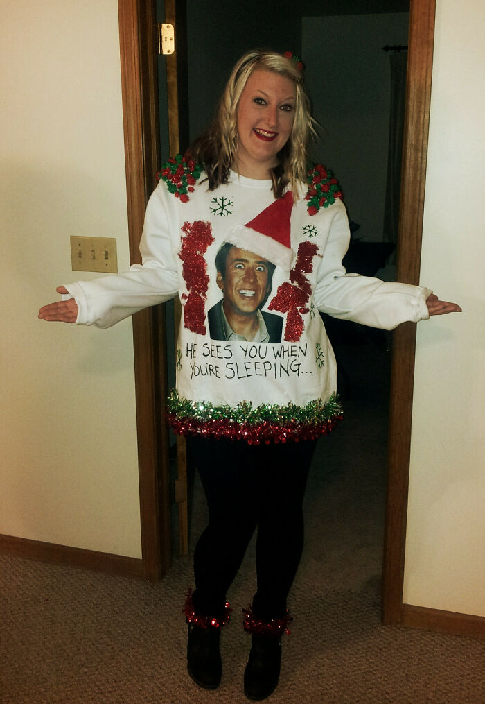 Needless To Say I Won The Ugly Xmas Sweater Contest. Saint Nic Cage - My Masterpiece