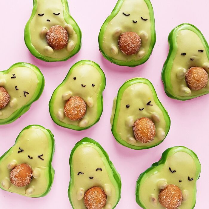 Avocuddle Donuts! These Are Fried Vanilla Bean Donuts With Matcha Glazing And Sugar Coated Donut Holes
