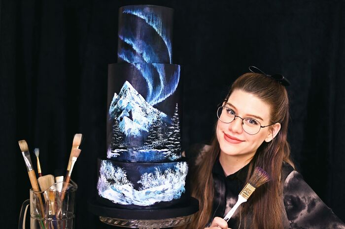 All My Wedding Cake Orders For The Year Have Been Canceled. So I Made This Bob Ross Cake With My Newfound Spare Time For Fun! Painted With Edible Paints