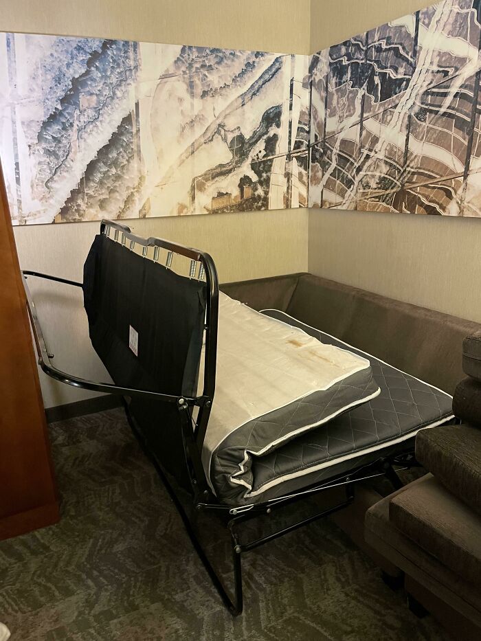 Sofa Sleeper Can’t Come Out Fully Because Of The Fridge And Microwave Cabinet Right In Front