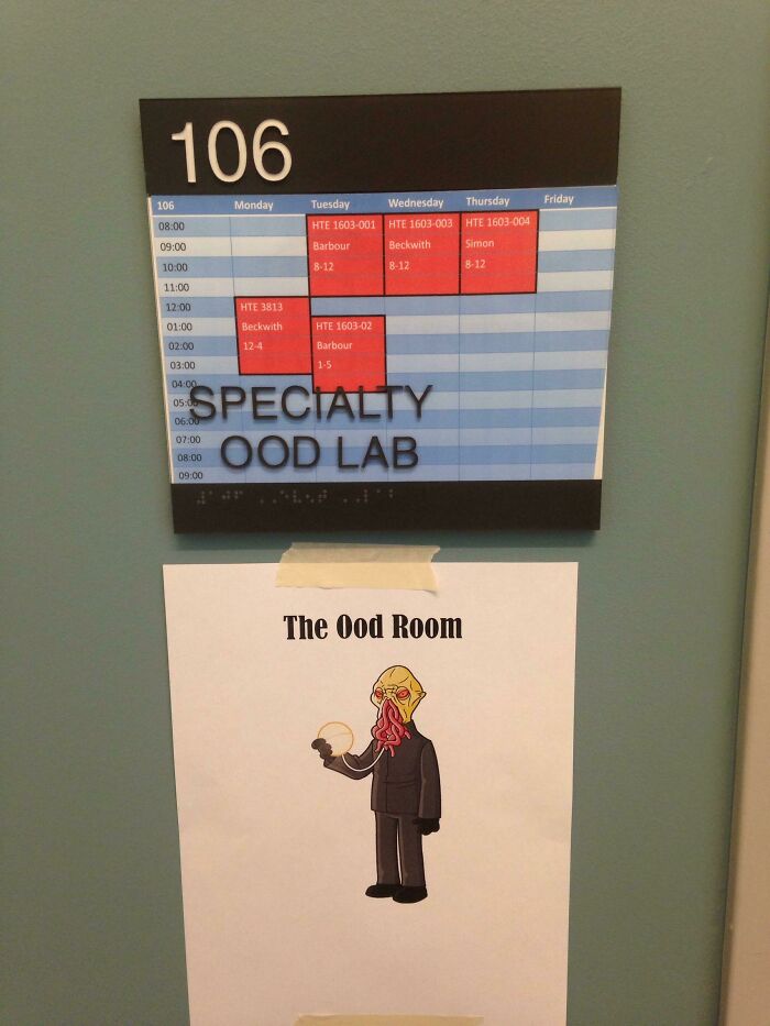 The "F" Fell Off The Food Lab Sign At School. They're Making The Best Of It