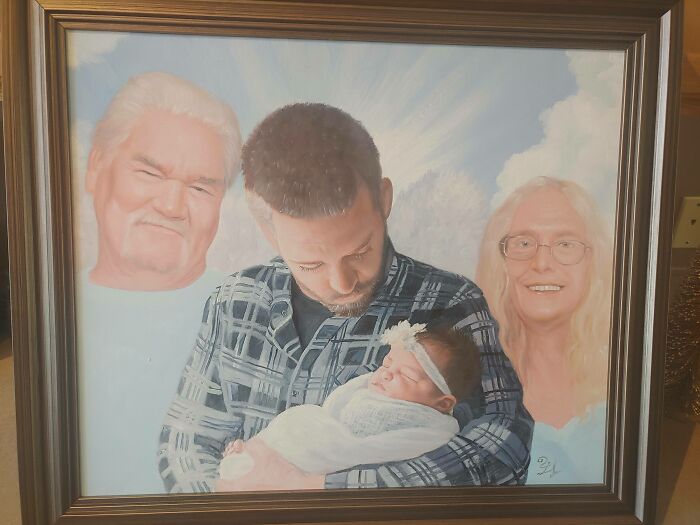 Mis padres murieron antes de que naciera mi hija. Mi esposa me regaló este cuadro para Navidad