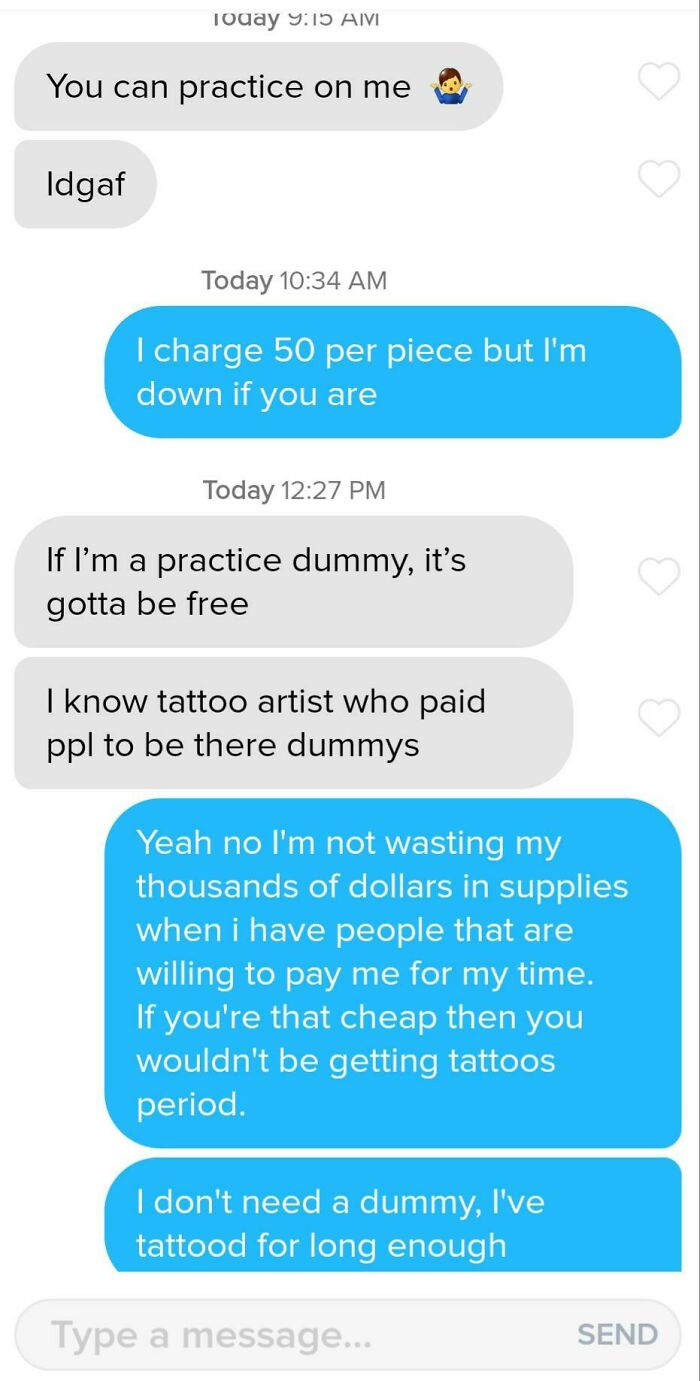 Im A Few Months Into My Tattoo Apprenticeship.. Apparently I Shouldn't State My Job On A Dating Site