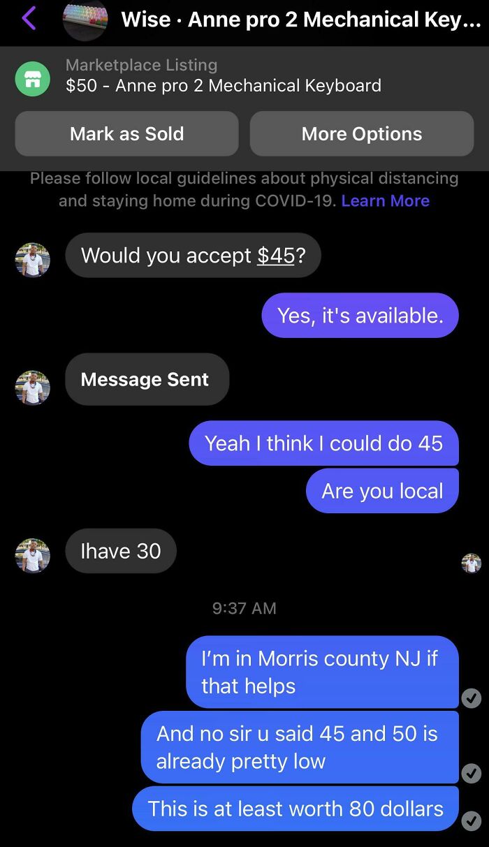 Offers 45 Then Says 30