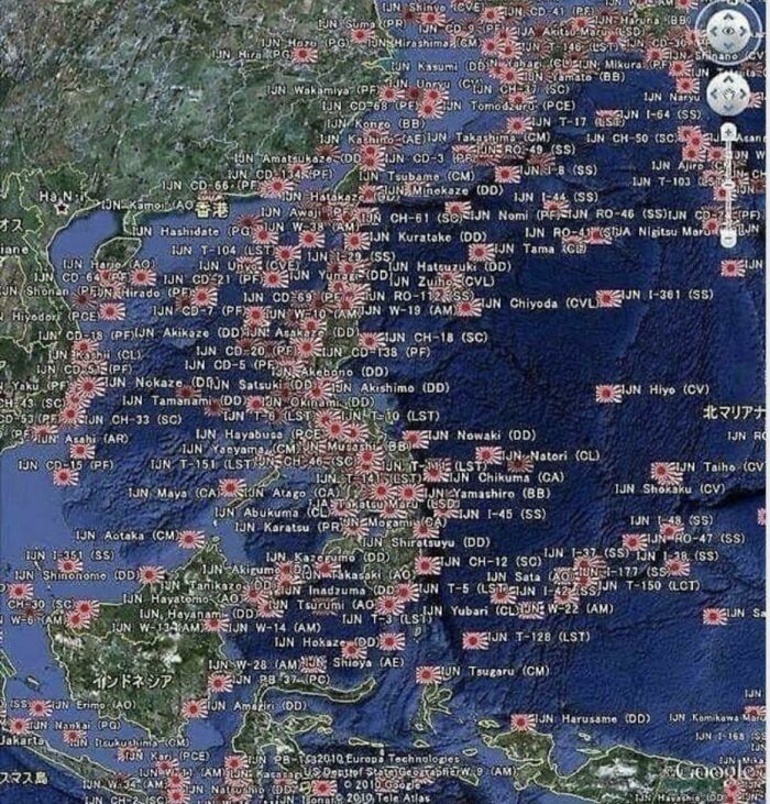 Este mapa de todos los barcos japoneses hundidos de la Segunda Guerra Mundial es alucinante