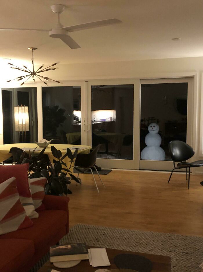 My Snowman Looked A Lot Friendlier During The Day