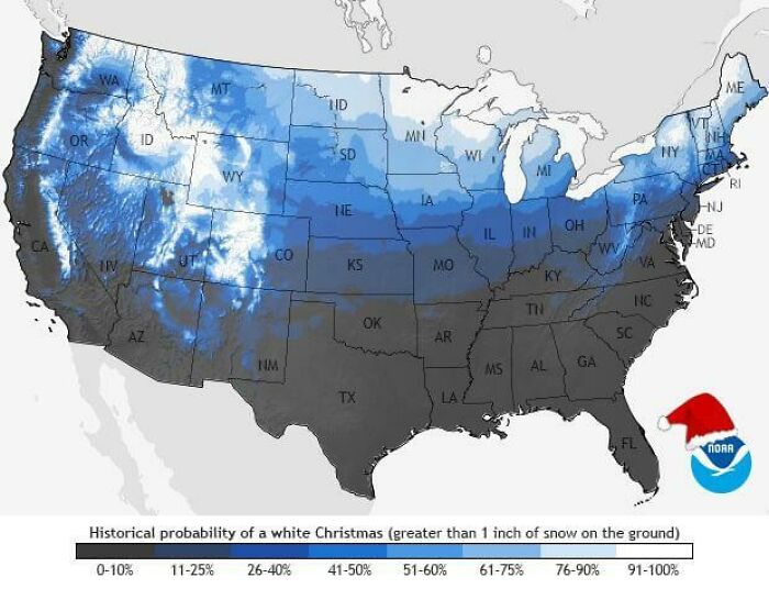 The Probability Of A White Christmas In The United States