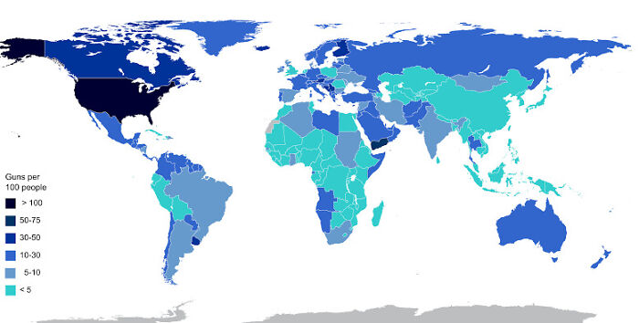 Civilian Gun Ownership Per Capita In 2017. Data From Small Arms Survey