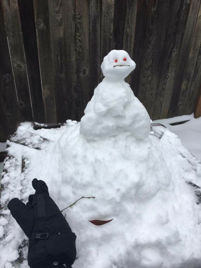 Tried To Make A Happy Snowman. Turns Out It Was As Apathetic As I Am About Its Existence